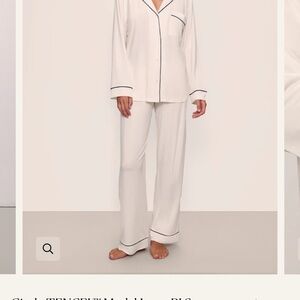 Eberjey Cream Pajama Set with Navy Trim